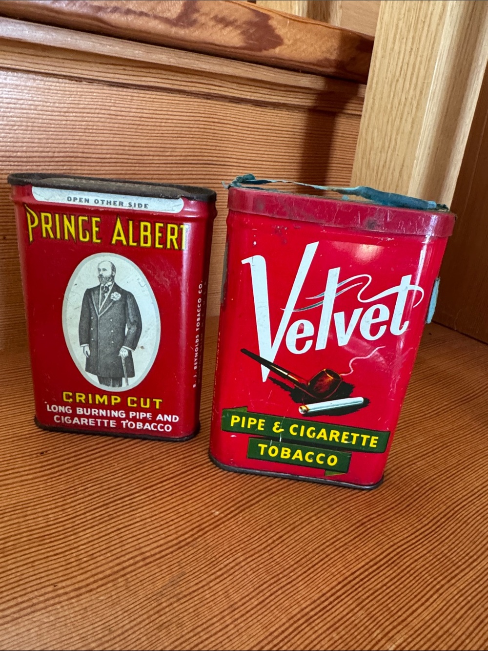 VTG Velvet & Prince Albert Cigarette Tobacco Tins - Retro Metal Graphic Accents